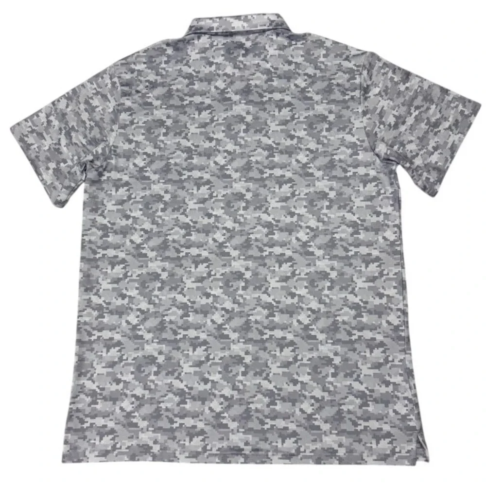 Pins & Aces Golf Polo Mens XL Grey Digital Camo Performance Stretch Short Sleeve - Picture 3 of 8
